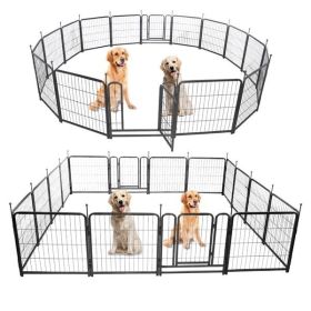 16 Piece Dog Fence, Suitable For Outdoor, Yard, Camping, 24 Inch High Dog Fence With 2 Doors. (Color: Black)