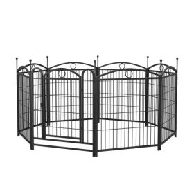 32 Inch 8 Panel Metal Dog Fence Pet Outdoor Playpen (Color: Black)